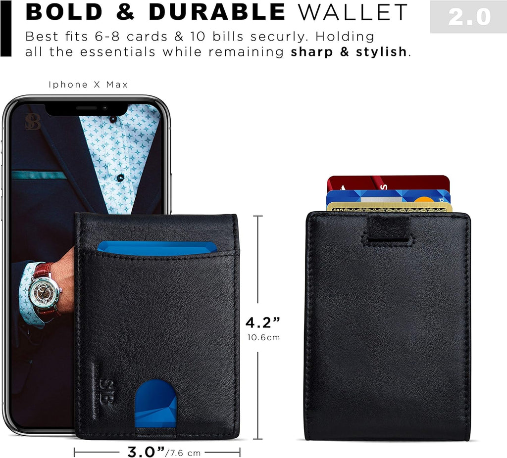 SERMAN BRANDS RFID Blocking Slim Bifold Genuine Leather Thin Minimalist Front Pocket Wallets for Men Billfold Wallet Men Gift