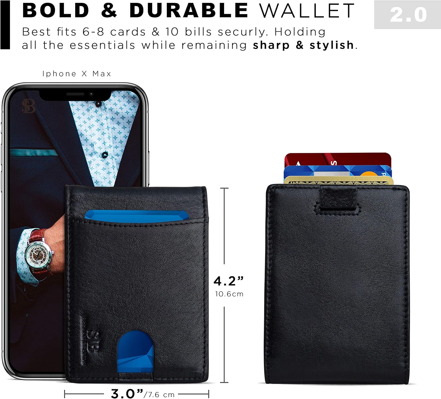 SERMAN BRANDS RFID Blocking Slim Bifold Genuine Leather Thin Minimalist Front Pocket Wallets for Men Billfold Wallet Men Gift