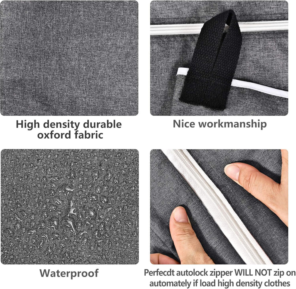 Hanging Laundry Hamper Bag Behind Door Hampers for Laundry Hanging Save Space Zipper Laundry Hamper Door Hanging with 2 PCs Stainless Steel Hooks Suction Hooks for Wall/Bathroom (Grey-2Pack)