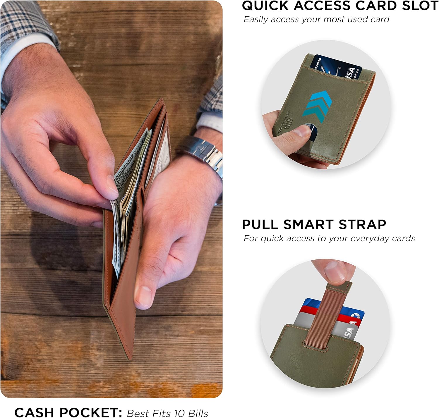 SERMAN BRANDS RFID Blocking Slim Bifold Genuine Leather Thin Minimalist Front Pocket Wallets for Men Billfold Wallet Men Gift