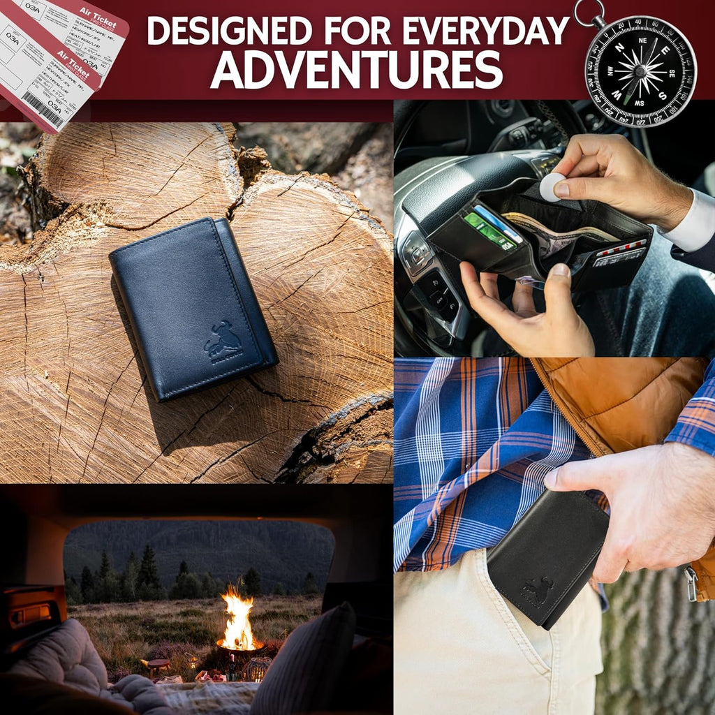 BULL GUARD Genuine Nappa Leather Trifold Wallet For Men RFID And ID Window