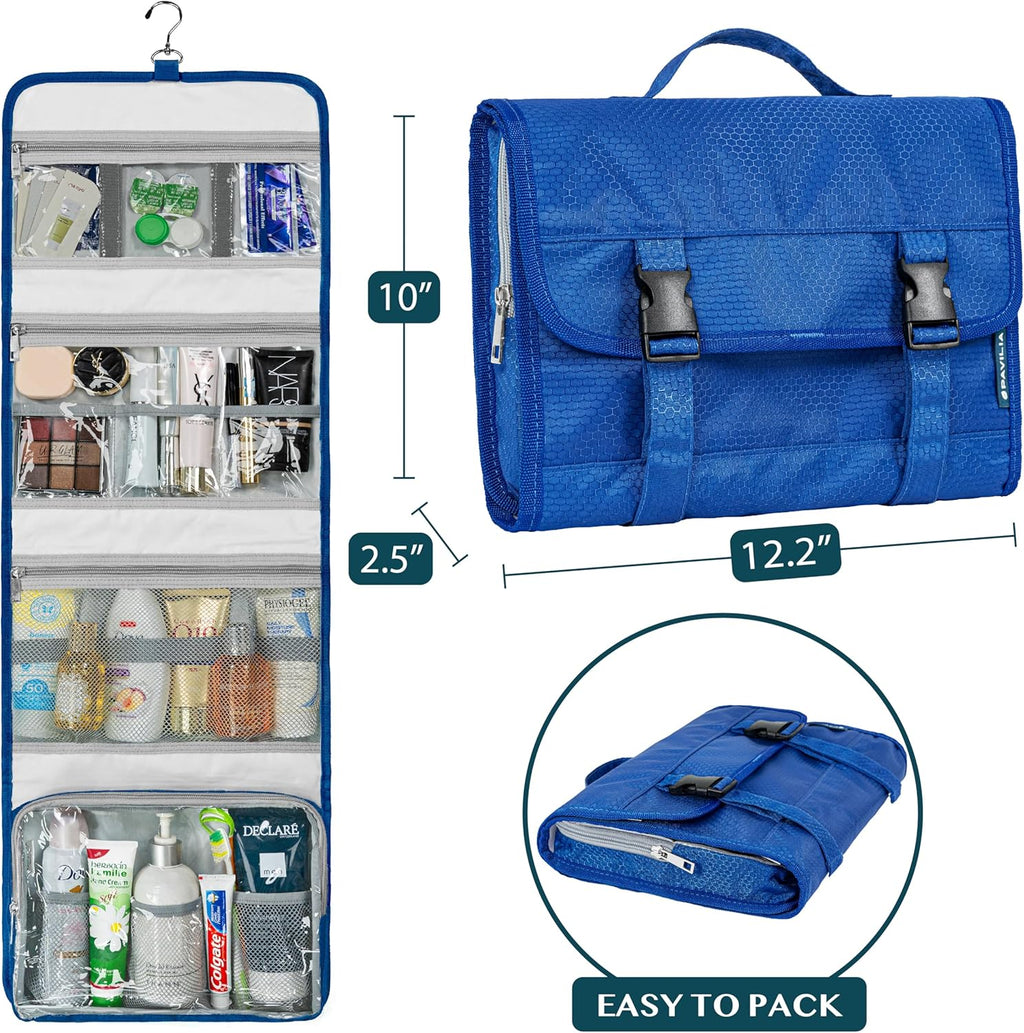 PAVILIA Travel Hanging Toiletry Bag for Women Men, Large Capacity Makeup Bag Kit, Waterproof Cosmetic Storage Organizer Case for Bathroom Shower, Black