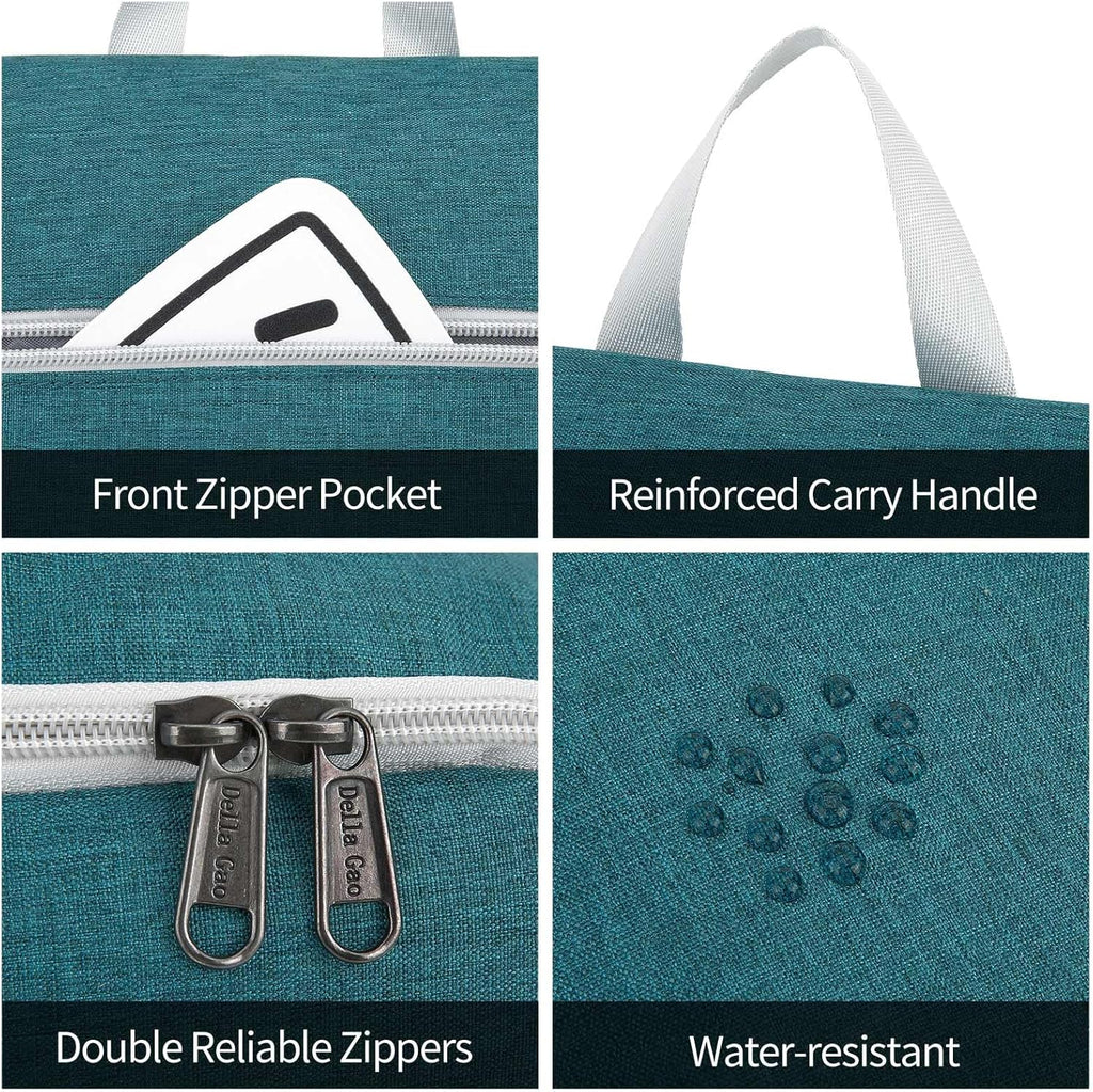 Della Gao Hanging Toiletry Bag for Women, Travel Toiletry Bags Makeup Organizer, Water-resistant Cosmetic Bag for Essentials Accessories (Dark Green)