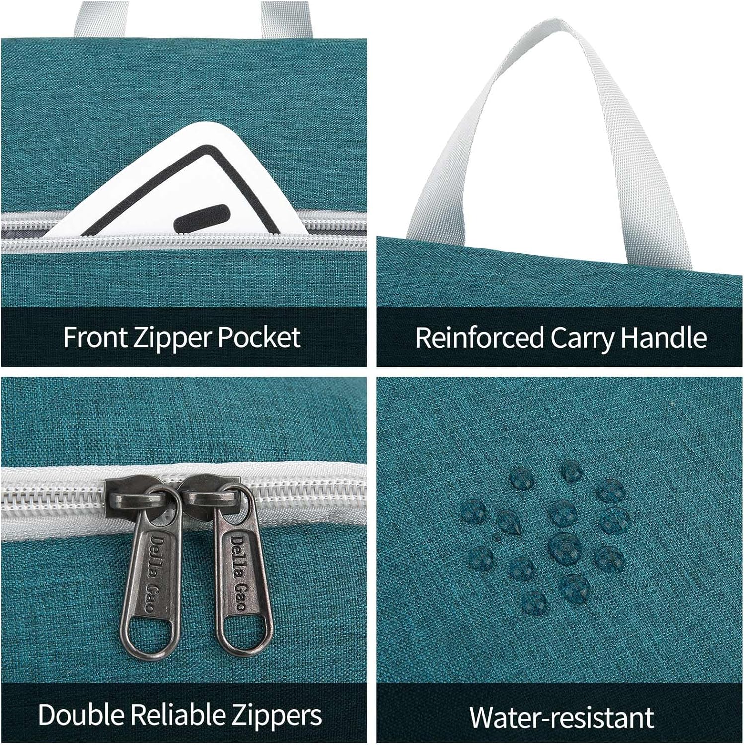 Della Gao Hanging Toiletry Bag for Women, Travel Toiletry Bags Makeup Organizer, Water-resistant Cosmetic Bag for Essentials Accessories (Dark Green)