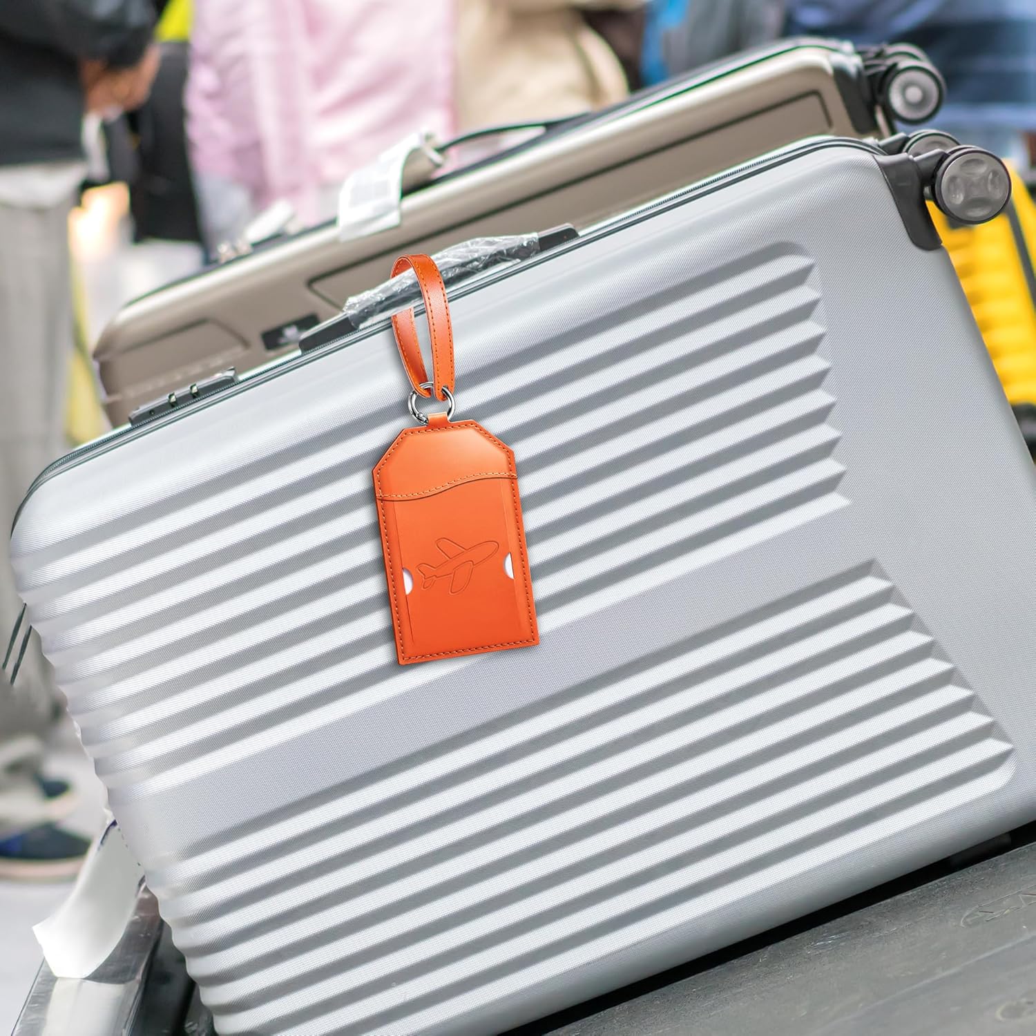 Mayski Luggage Tags for Suitcases 3 Pack Suitcase Bag Tags, TSA Approved, Metal Buckle, Bag Tags with Name ID Card Travel Essentials, Orange Airplane