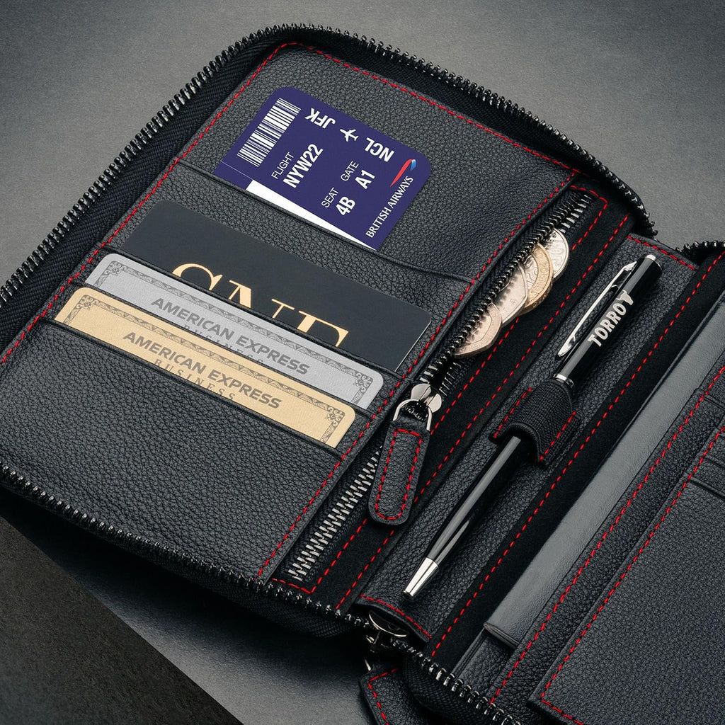 TORRO Travel Wallet – Genuine Leather Travel Organiser with Passport Holder and Detachable Cardholder