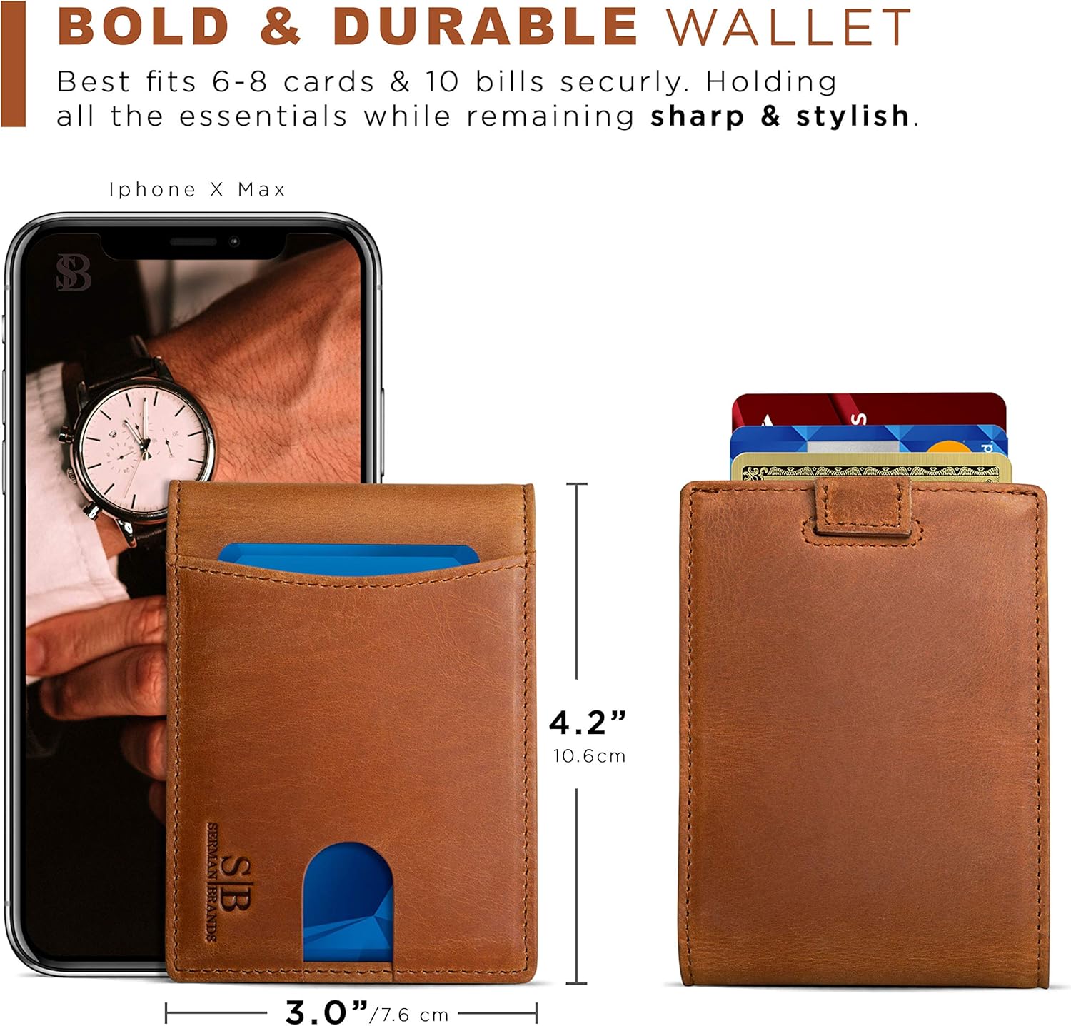 SERMAN BRANDS RFID Blocking Slim Bifold Genuine Leather Thin Minimalist Front Pocket Wallets for Men Billfold Wallet Men Gift