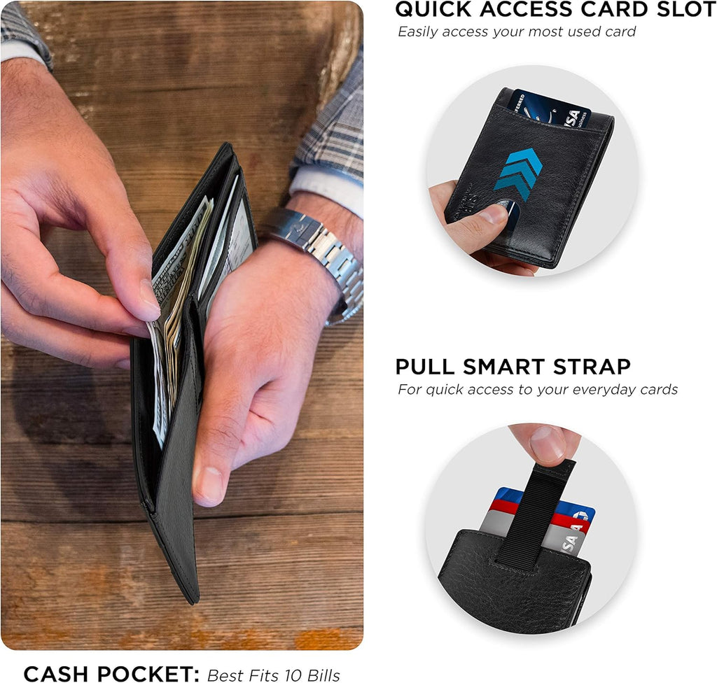 SERMAN BRANDS RFID Blocking Slim Bifold Genuine Leather Thin Minimalist Front Pocket Wallets for Men Billfold Wallet Men Gift