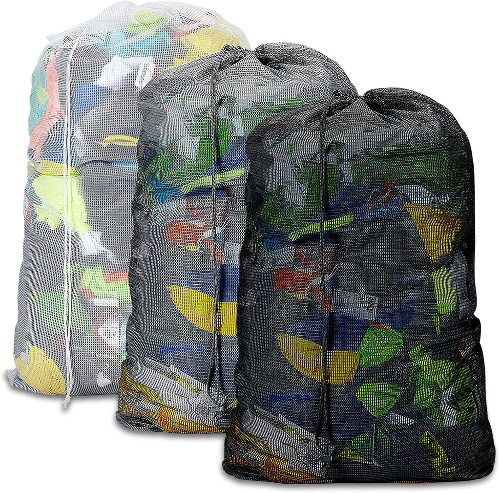 Dalykate Mesh Laundry Bags, 24" x 36", Heavy Duty with Reinforced Handles, Foldable & Portable, Drawstring Closure, 3-Pack Mixed Colors