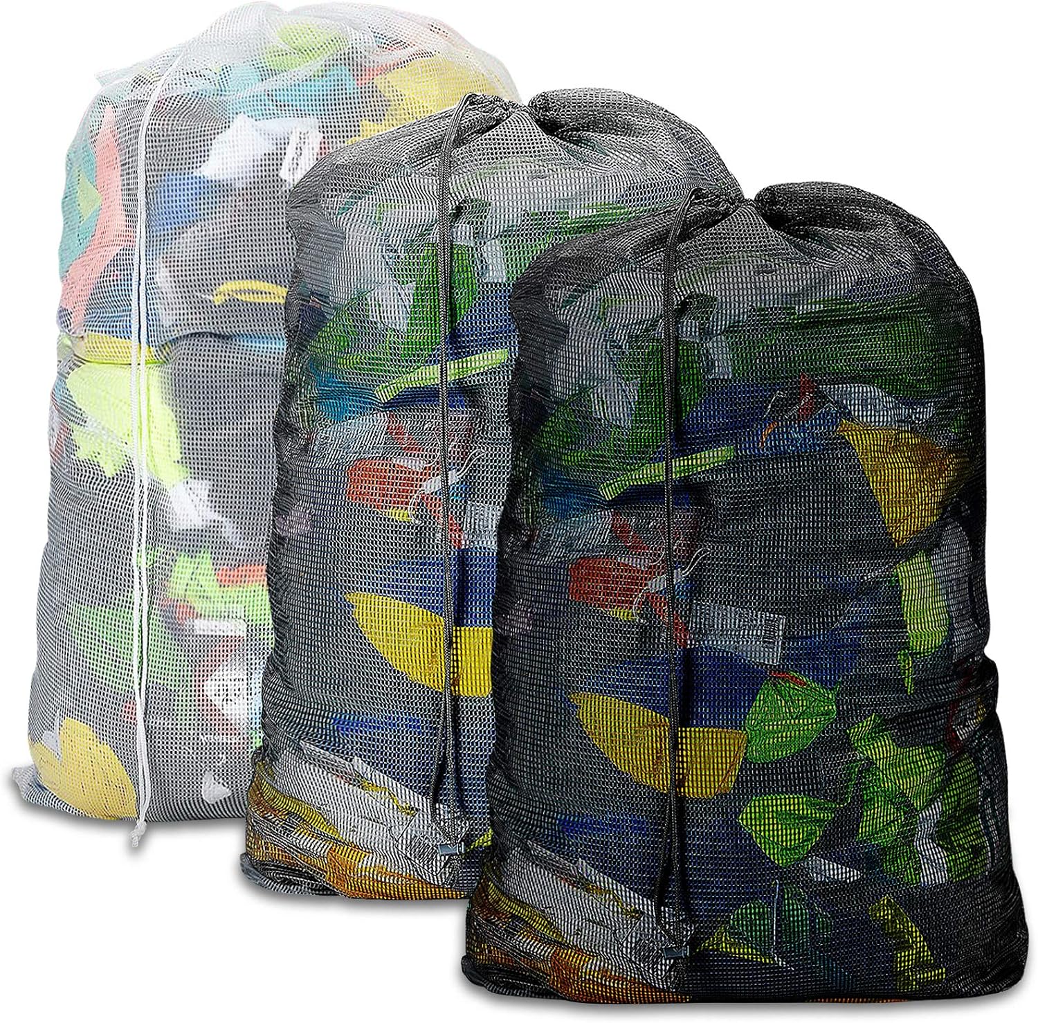 Dalykate Mesh Laundry Bags, 24" x 36", Heavy Duty with Reinforced Handles, Foldable & Portable, Drawstring Closure, 3-Pack Mixed Colors