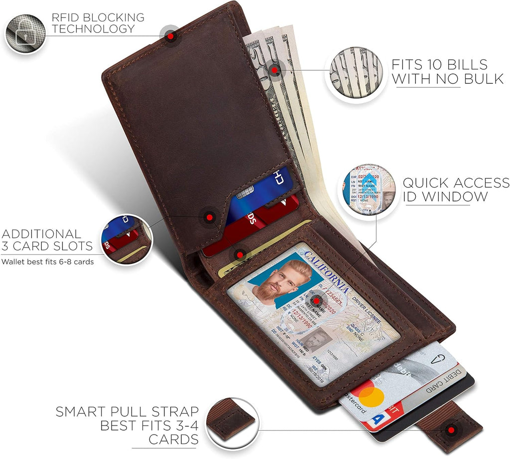 SERMAN BRANDS RFID Blocking Slim Bifold Genuine Leather Thin Minimalist Front Pocket Wallets for Men Billfold Wallet Men Gift