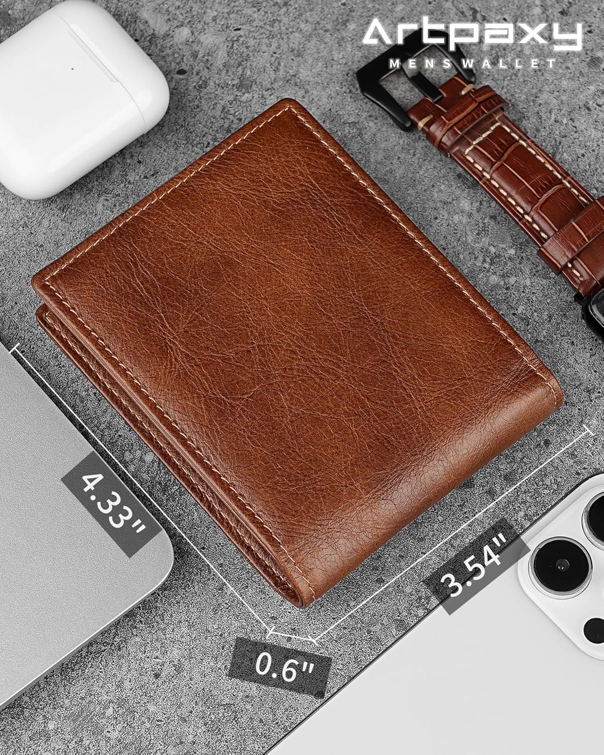 Mens Wallet Genuine Leather Bifold RFID Blocking Wallet for Men with 1 ID Window 13 Card Holders 2 cash pockets 1 Gift Box