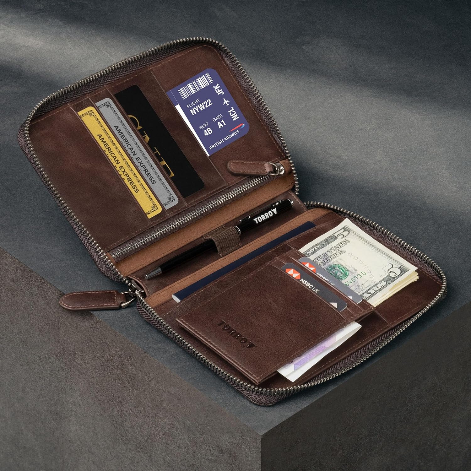 TORRO Travel Wallet – Genuine Leather Travel Organiser with Passport Holder and Detachable Cardholder