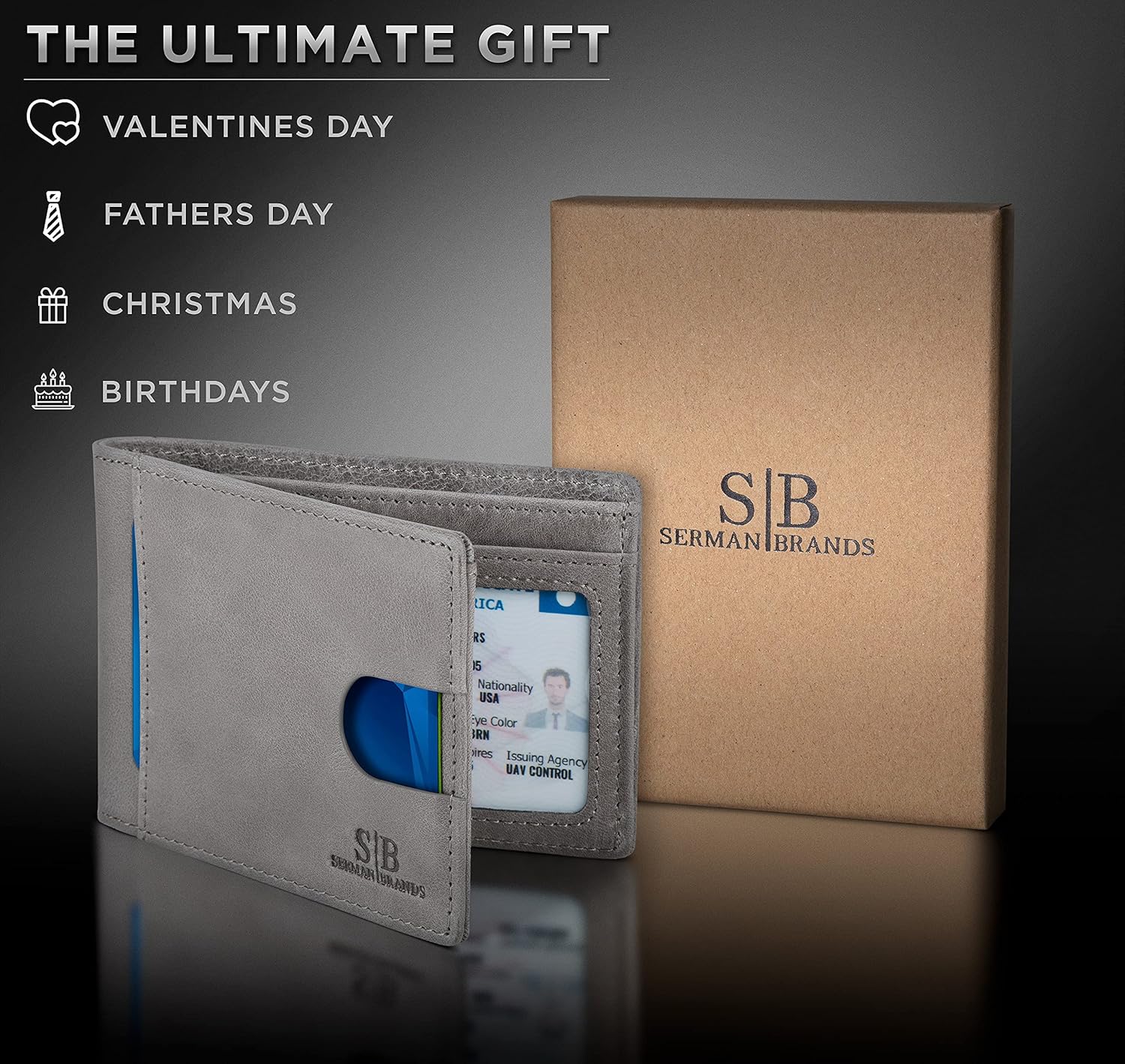 SERMAN BRANDS RFID Blocking Slim Bifold Genuine Leather Thin Minimalist Front Pocket Wallets for Men Billfold Wallet Men Gift