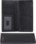 VISOUL Mens Leather Long Checkbook Bifold Wallets with RFID Blocking, Carbon Fiber Leather Tall Wallets for Men (Black+Black)