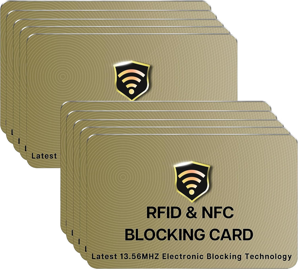 SaiTech RFID Protected Cards, Golden 10 Pack: Entire Wallet Purse Shield For Men & Women, NFC Contactless Bank Debit Credit Card Protector ID ATM Guard