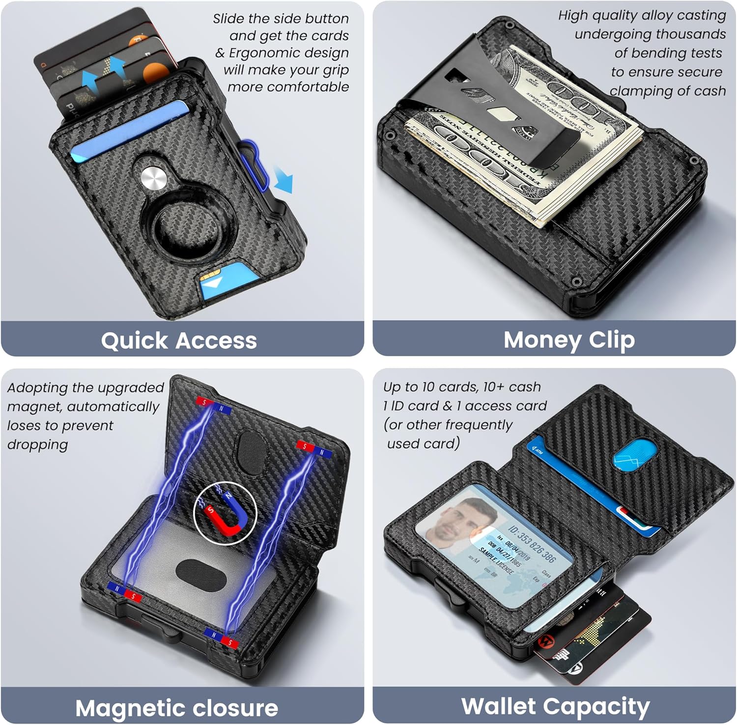 AirTag Wallet for Men, RFID Blocking Slim Mens Wallet with Money Clip, Minimalist Credit Card Holder for Apple Air Tag, Pop Up Card,9-11Cards Capacity | ID Window | Cash Slot | Gift Box（Black）