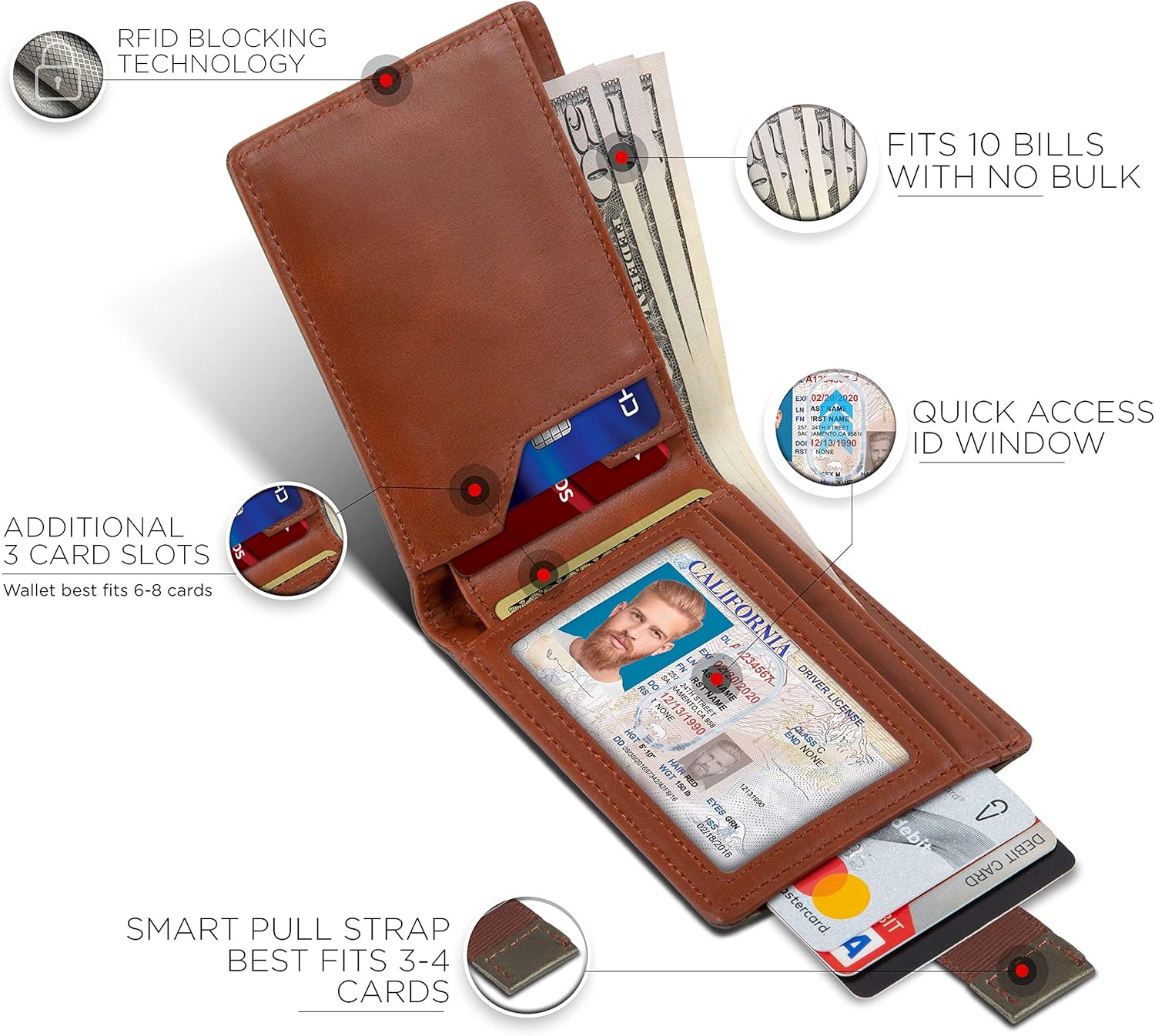 SERMAN BRANDS RFID Blocking Slim Bifold Genuine Leather Thin Minimalist Front Pocket Wallets for Men Billfold Wallet Men Gift