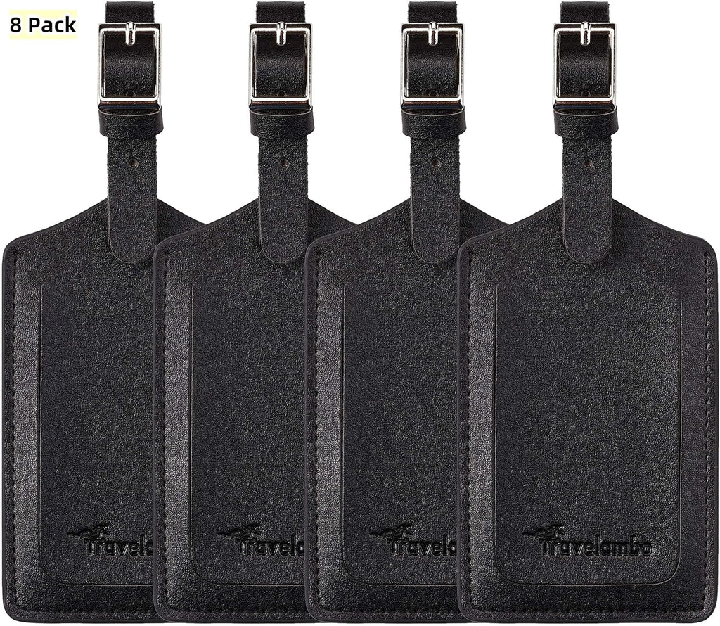 Travelambo Luggage Tags for Suitcases PU Leather Travel Tags Bag Tags Privacy Protection Travel Essentials