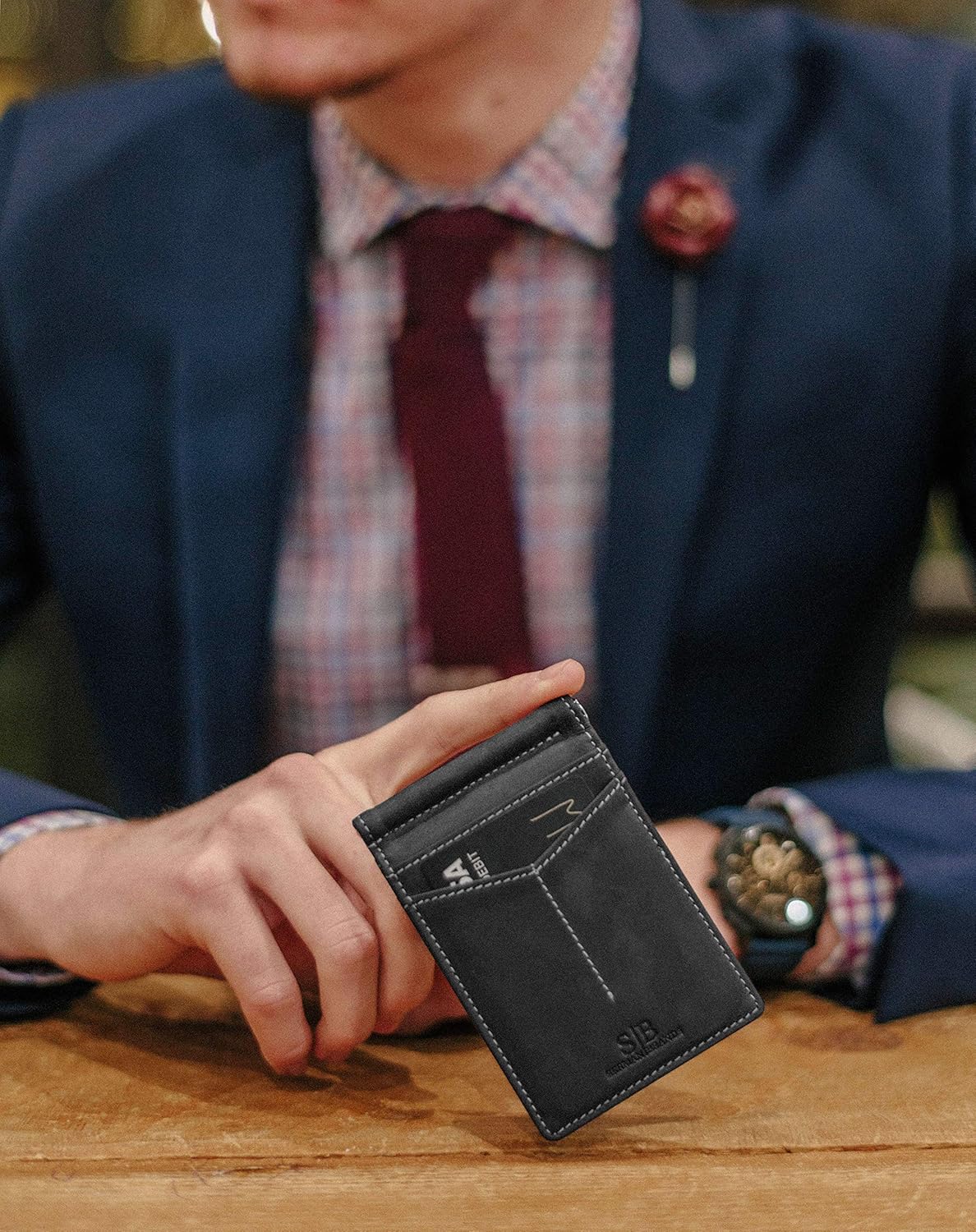 SERMAN BRANDS RFID Blocking Wallet Slim Bifold - Genuine Leather Minimalist Front Pocket Wallets for Men with Money Clip Gift